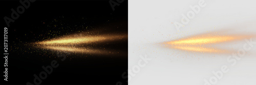 Bild auf Leinwand Bright orange light spreads on a transparent background with small particles and