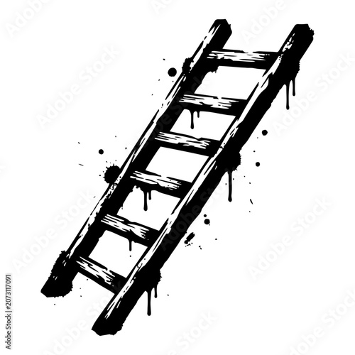 Photos Wooden ladder leaning diagonally in dripping ink graffiti style