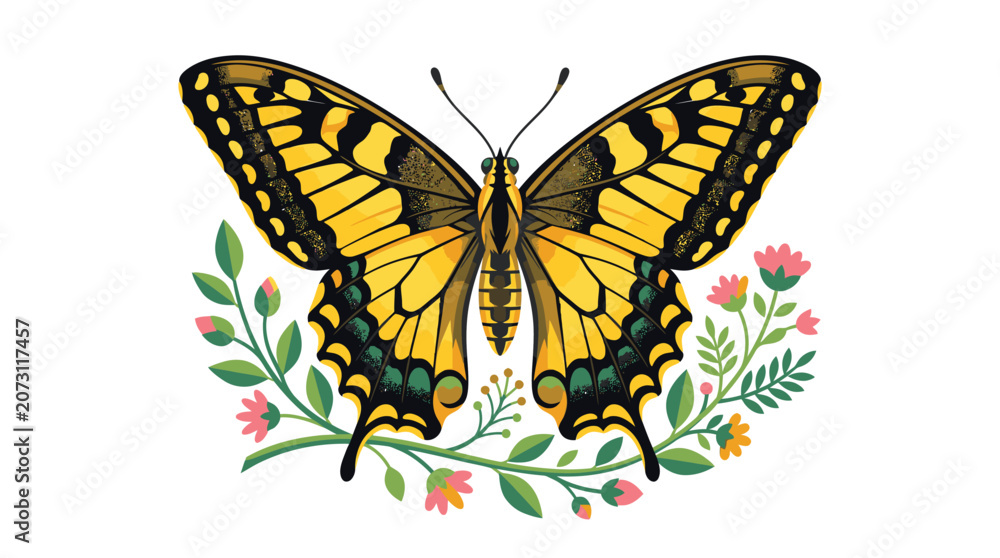 Obraz premium Beautiful Yellow Black Butterfly Closeup.