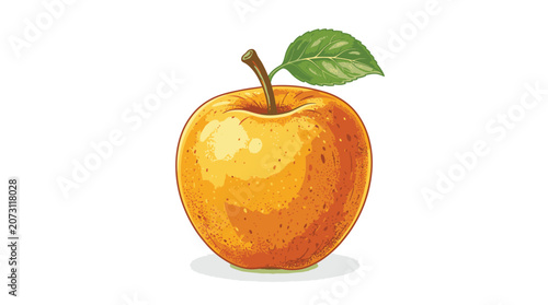 Schilderij op canvas Golden Apple with Green Leaf.
