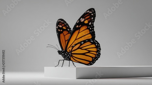 Detailed Monarch Butterfly on Minimalist Display Surface