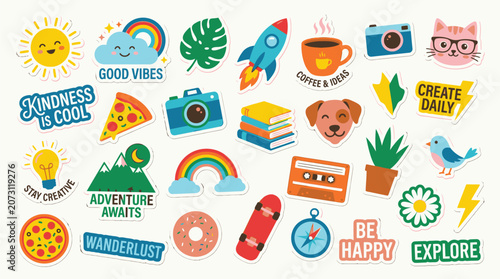 Tableau sur toile Colorful stickers with positive messages.