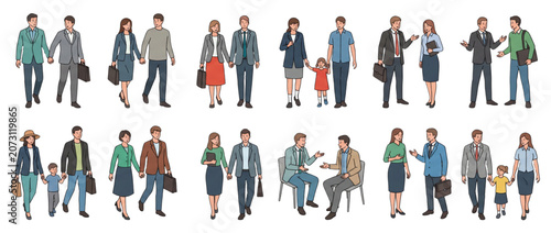 Diverse Business People and Family Couples Vector Character Set