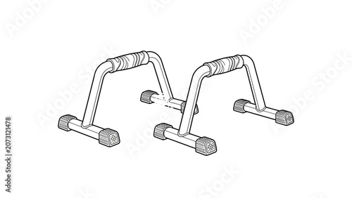 Cuadro en lienzo Line drawing of two parallel metal pull-up bars with grips and bases on a white background
