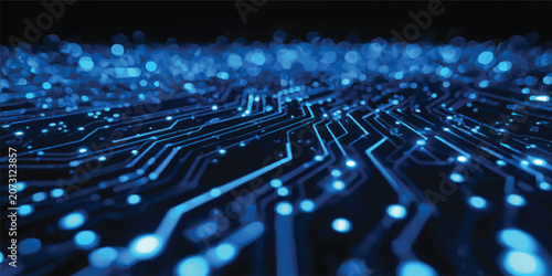 Fotografija Blue Circuit Board Technology Background with Glowing Digital Connections