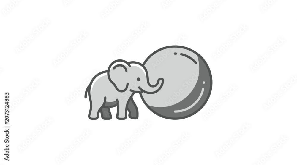 Fototapeta premium Gray cartoon elephant standing beside moon.