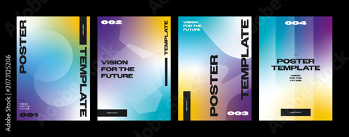 Set of 4 Modern Abstract Gradient Poster Templates with Geometric Shapes and Bold Typography, Futuristic Creative Layout Collection
