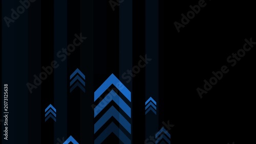 Dark abstract background with vertical bars and upward chevron arrows in different sizes animation