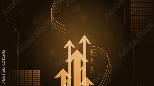 Abstract digital background with glowing upward arrows data lines and tech frame animation