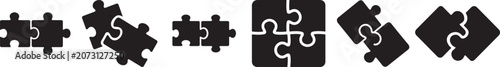 Photos Puzzle solution icon with matching pieces, problem solving concept in minimal vector outline style