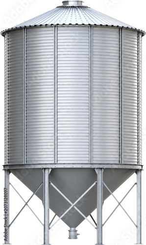 Industrial metal malt silo isolated on transparent background