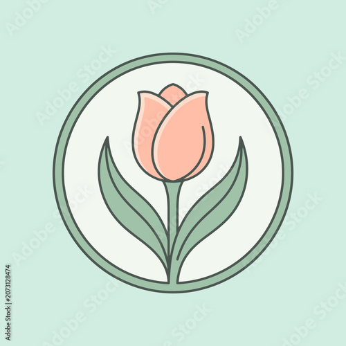 A simple vector illustration of a pink tulip in a circle