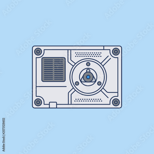 Minimalist vector illustration of a futuristic hard drive component