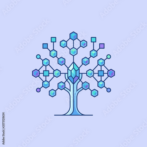 A digital tree made of glowing blue geometric data nodes