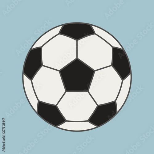 Classic black and white soccer ball on a light blue background