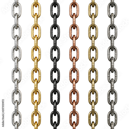 Set of various metal chains isolated on transparent background