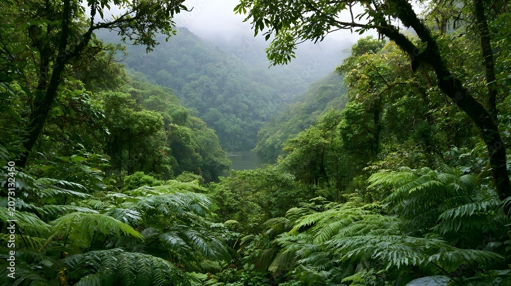 Obraz premium A serene and vibrant view of a thriving lush rainforest environment filled with dense green foliage and natural wildlife