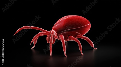 Close-up View of a Red Tick with Detailed Texture Against Black Background