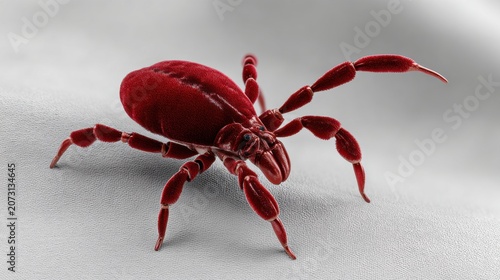 Detailed Close-Up of a Red Tick Crawling on a Surface