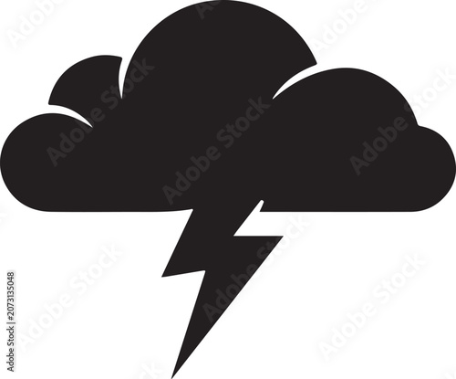 Canvas Print Clean black thundercloud silhouette vector, minimalist weather symbol with lightning bolt icon