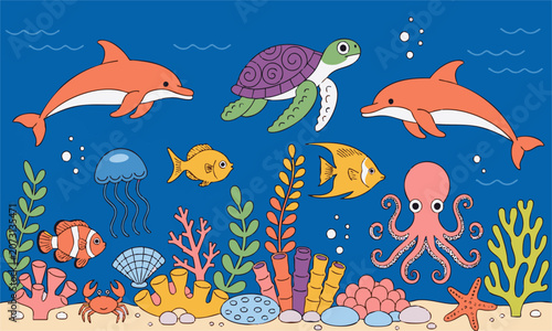 Educational Ocean Life Cartoon Scene Collection.