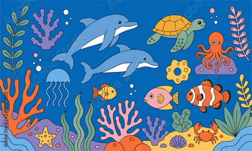 Ocean Wildlife Cartoon Reef Collection.