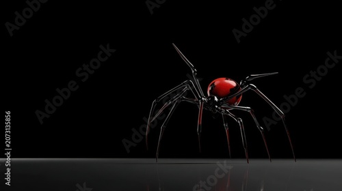 Black Background Spider with Red Markings Crawling in Shadows
