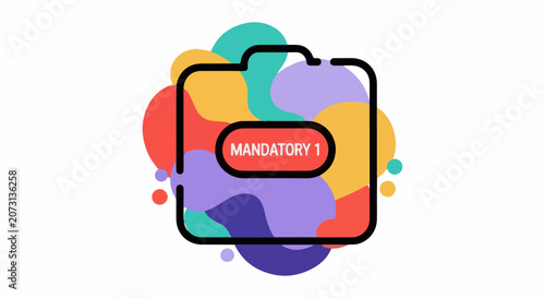 A colorful briefcase with a red label that reads Mandatory 1