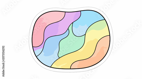A colorful abstract rounded shape with wavy lines and pastel colors