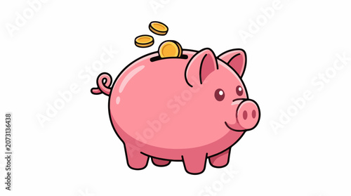A pink cartoon piggy bank with coins being inserted