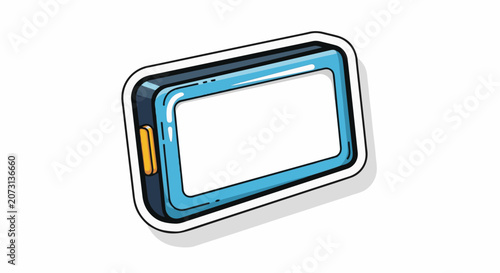 A cartoon-style smartphone with a blue border and white screen