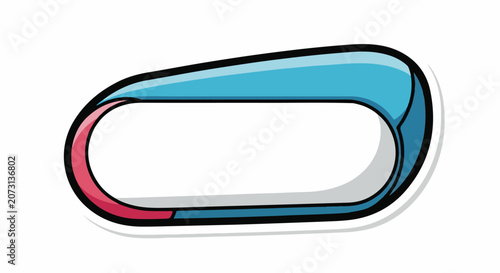 A sticker with a white center and blue and red gradient border