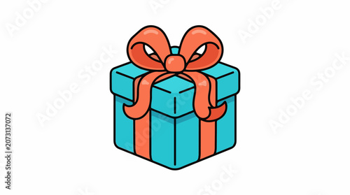 A teal gift box with a vibrant orange ribbon tied in a bow