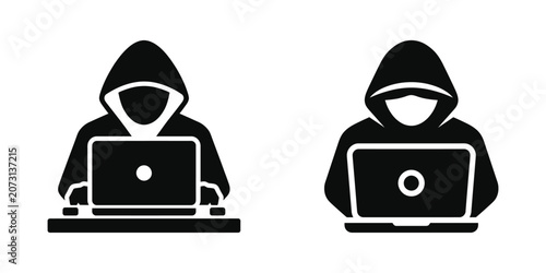 Photos Hacker or anonymous cyber security threat concept vector icon set with security