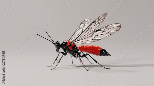 Detailed Macro View of a Colorful Insect with Transparent Wings