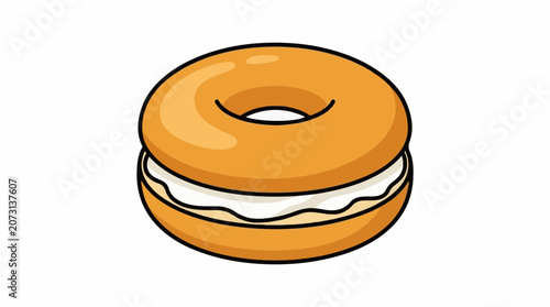 A cartoon illustration of a glazed donut with white filling