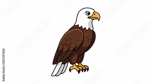 A cartoon illustration of a brown and white eagle with a yellow beak
