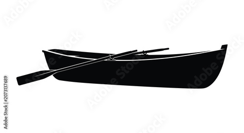 Fotografie Black Silhouette Of A Rowboat With Oars Nautical Transportation