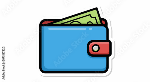 A blue wallet with a red clasp and green bill sticking out (1)