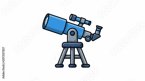 A blue telescope with a stand on a white background