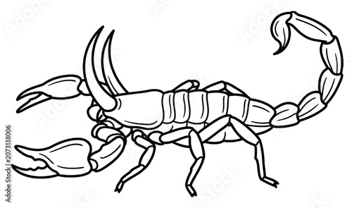 Foto Black and white scorpion vector illustration, minimalist desert arachnid line ar