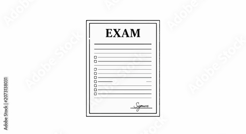 A black and white image of an exam paper with multiple choice questions and a signature line
