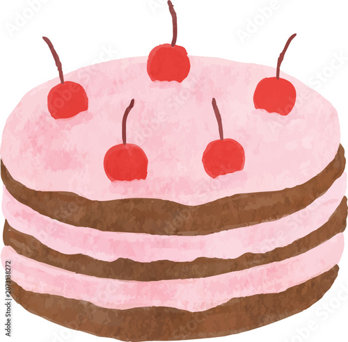 strawberry chocolate watercolor dessert cake birthday hand painted
