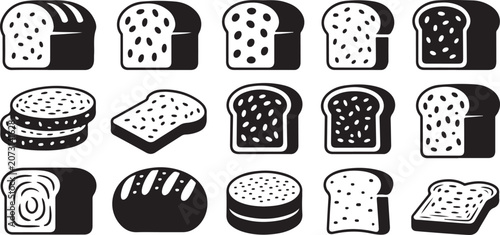 Bild auf Leinwand Slices and loaves of fresh bread with seeds graphic collection isolated on transparent surface for bakery business culinary needs