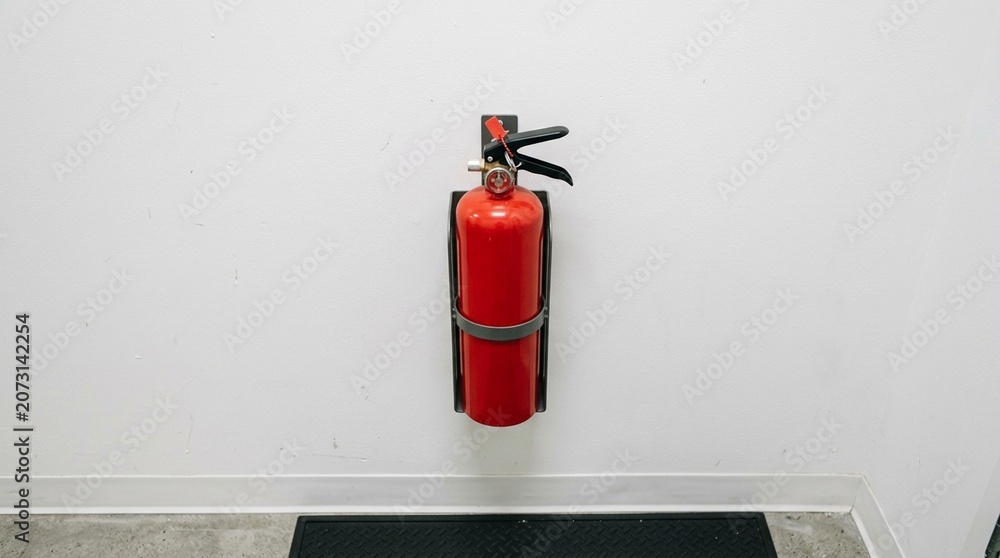 Obraz premium Fire Extinguisher Red on White Wall Safety Emergency