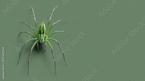 Green Spider on Plain Background with Detailed Close-Up View