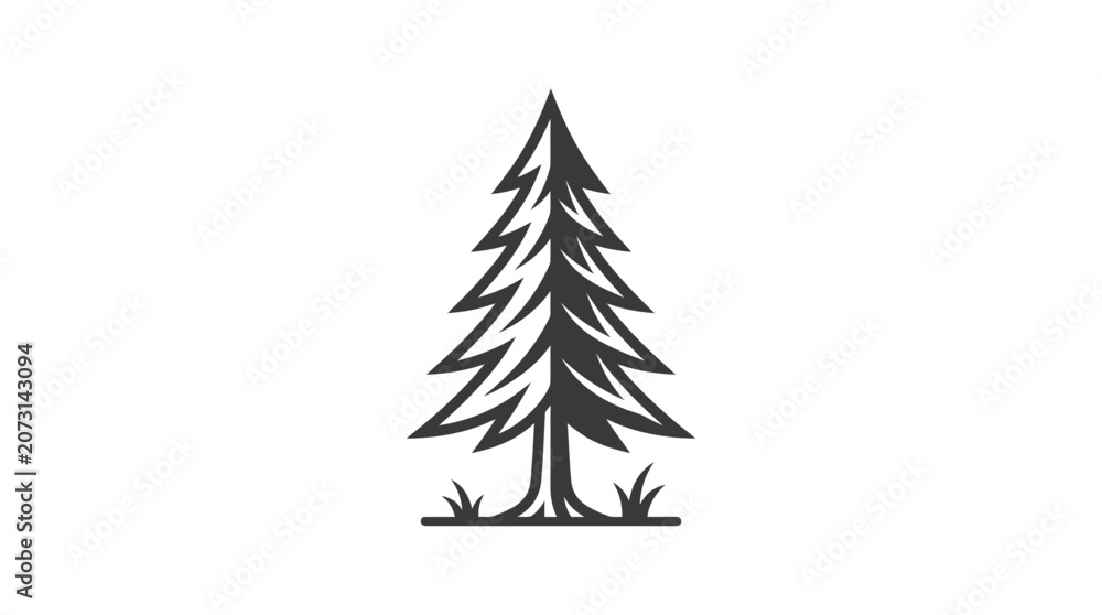 Obraz premium Black silhouette of a pine tree.
