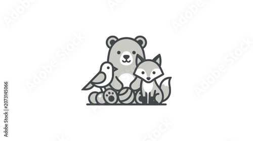 Bear Fox Bird Animal Friends Together.
