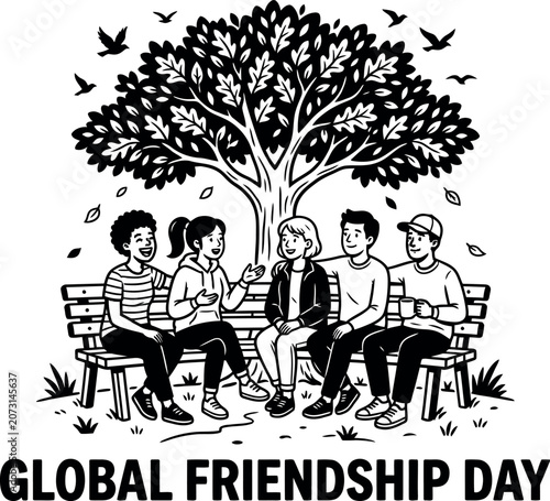 Global friendship day celebrations friends sitting under tree