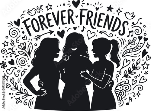 Friendship day illustration three women silhouettes celebrating eternal bonds of friendship